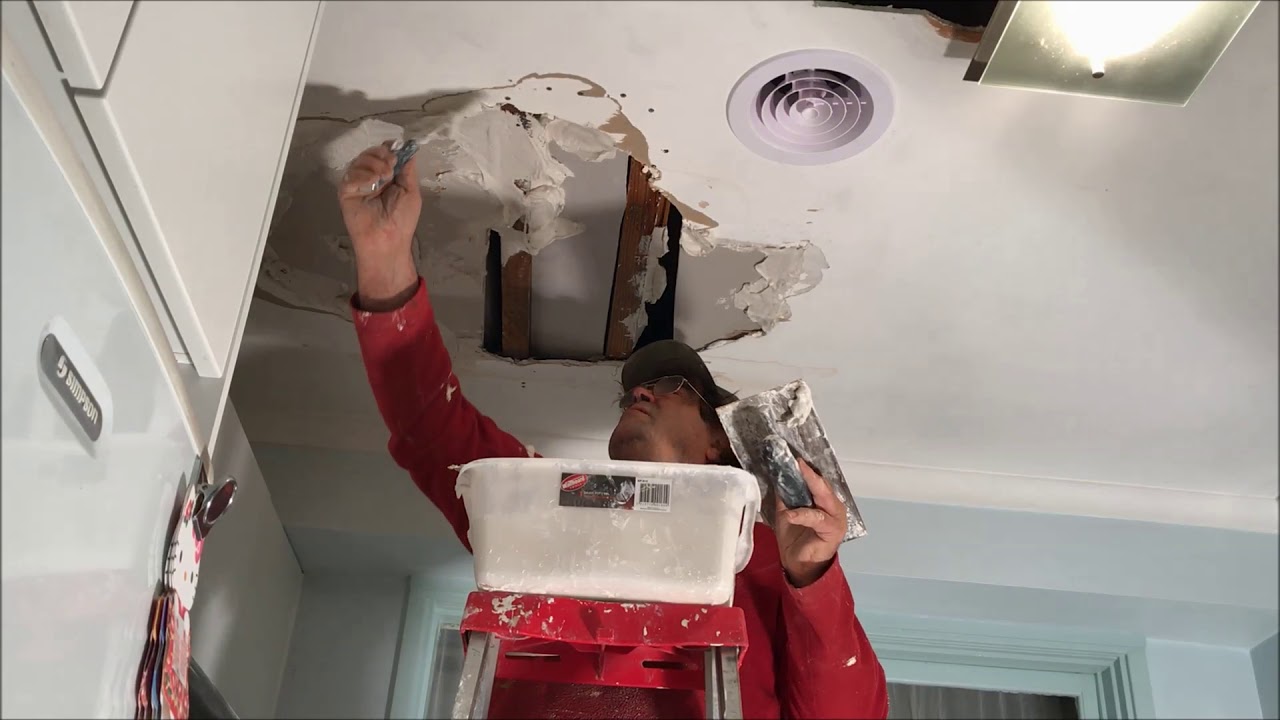 Movie Water Damage Hole In Plaster Ceiling Repair Youtube