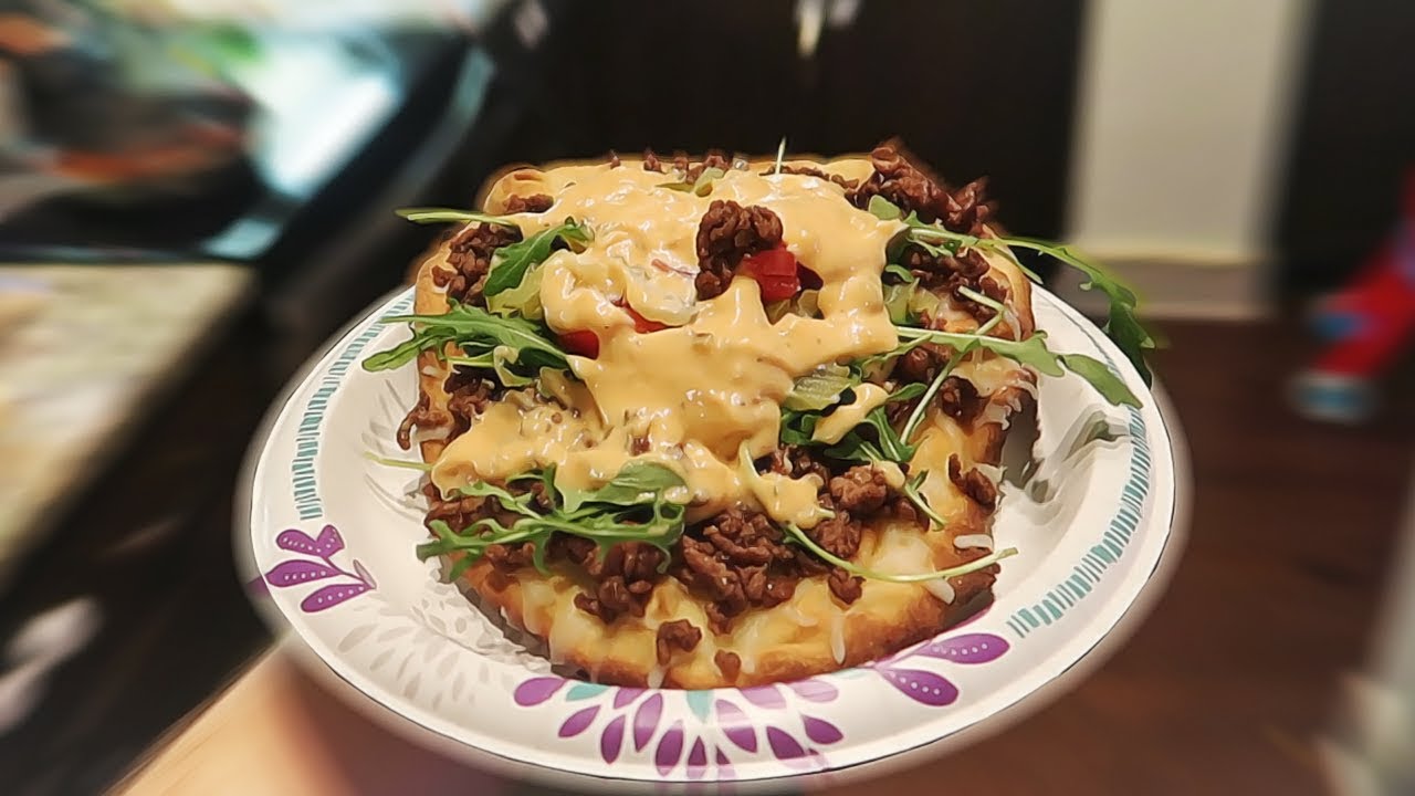 COOKING WITH SHARP! AMAZING CHEESEBURGER FLATBREAD YouTube