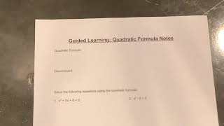 Guided Learning: Quadratic Formula Notes