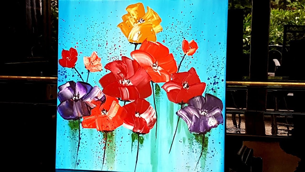 Spachtel Blumen - Technique Acryl - YouTube Malen Acrylic Flowers Easy Painting