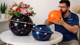 I made a galaxy-style planter using a balloon.