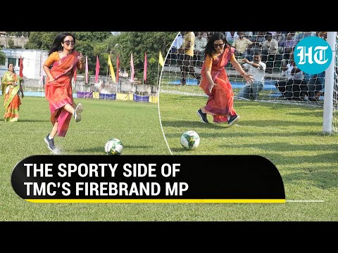 Mahua Moitra plays football in a saree with sports shoes & sunglasses | Twitterati split