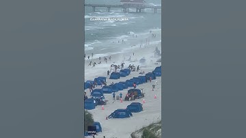 Footage captures waterspout ripping through crowded beach #Shorts