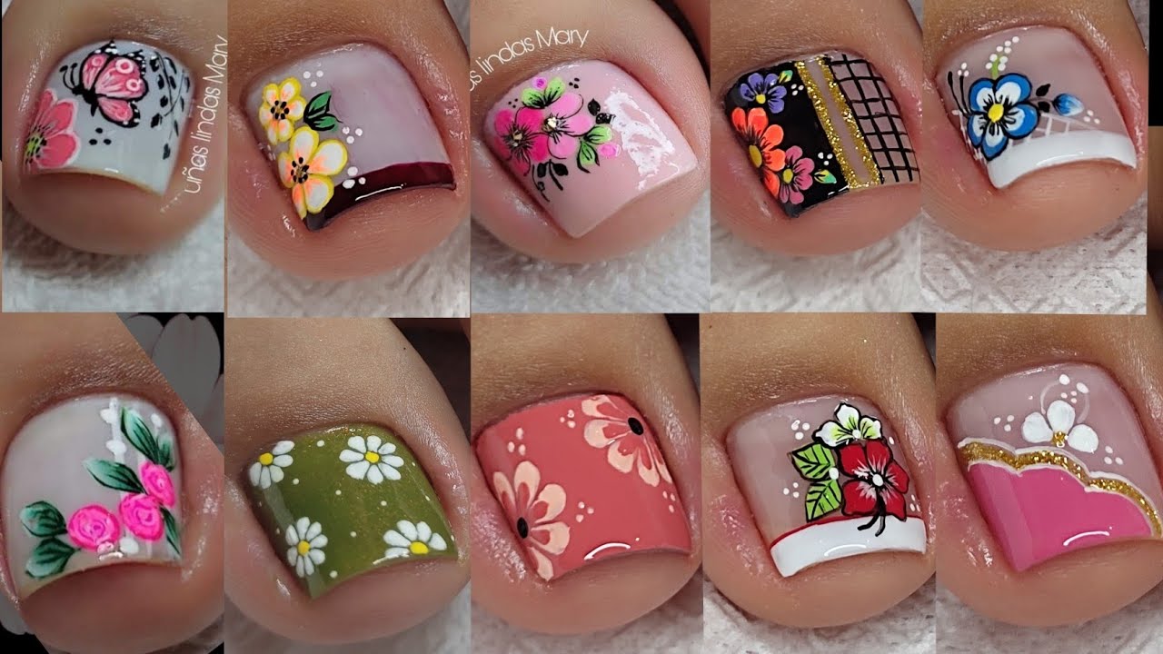 DISEÑOS DE UÑAS PARA PIES | PINTADOS DE UÑA con flores hermosos 💅😻🦶🏼