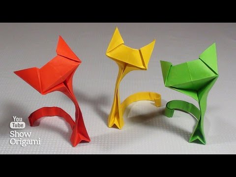Origami cat out of paper