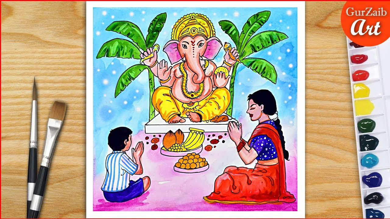 Ganpati bappa memory drawing| how to draw ganpati bappa festival| ganpati  visarjan| गणपती विसर्जन| - YouTube
