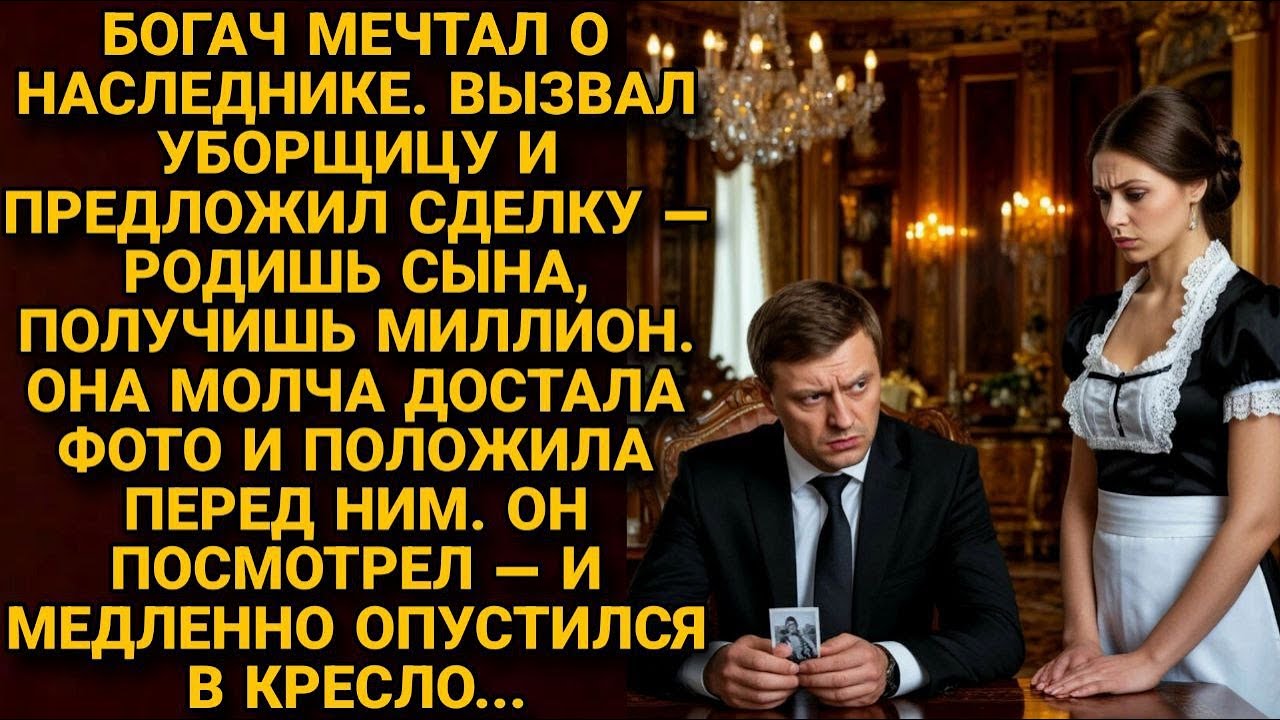 Богач вызвал уборщицу и предложил сделку. Она молча достала фото — он побледнел и сел в кресло...