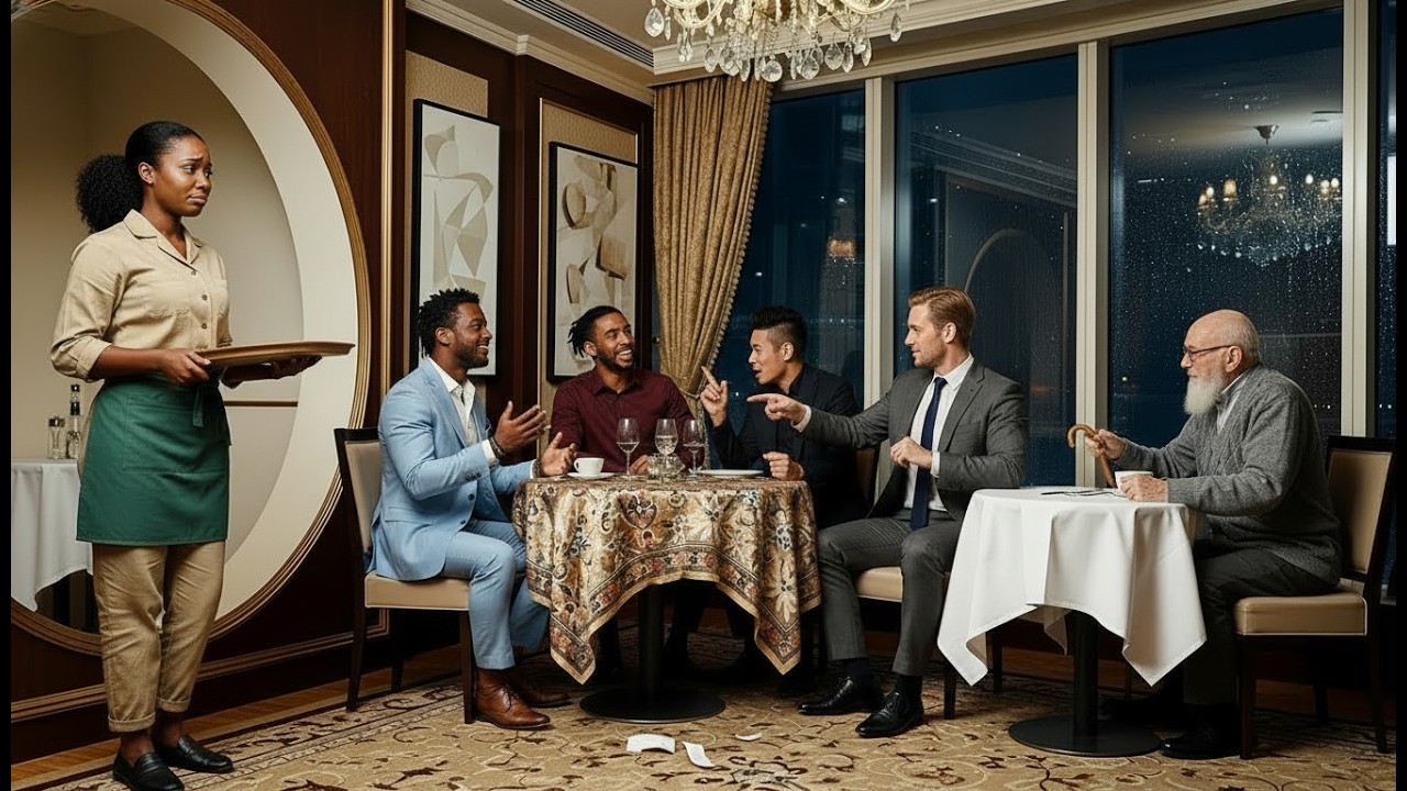 Vier reiche Männer weigern sich, die Kellnerin zu zahlen, bis der Milliardär hinter ihnen auftauc