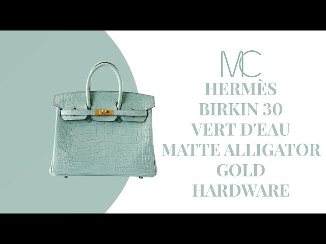 Hermes Birkin 25 Bag Breathtaking Vert D'Eau Matte Alligator Gold Hardware  • MIGHTYCHIC • 