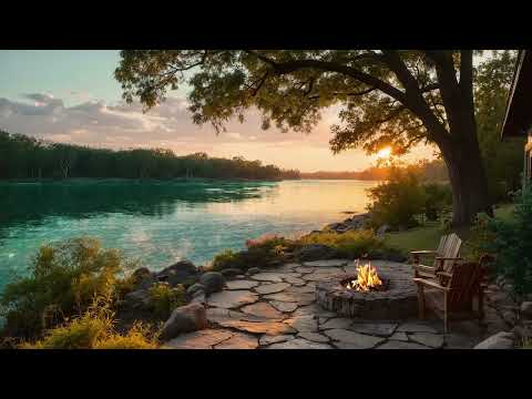 Peaceful Lakeside with Fire Pit and Gentle Nature Sounds for Relaxation and Calm Mind