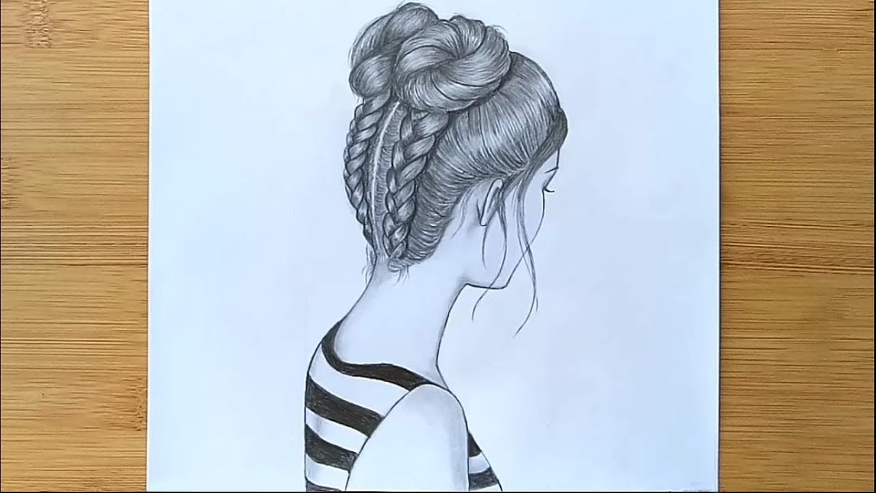 Girl Drawing with half bun hairstyle