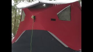 2 nights hot tent camping, freezing, snowstorm, frightening animal sounds in the night.