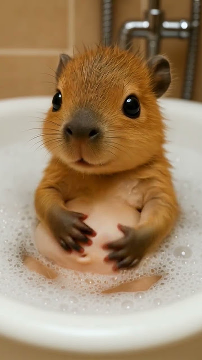 ¡Así se consiente un capibara bebé ensu primer baño! #capybara #cute #animals #pets #shorts