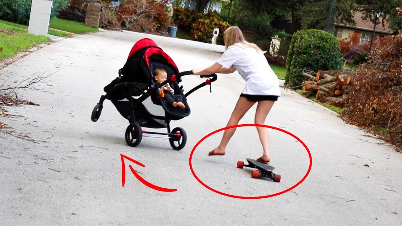 riding electric skateboard while pushing a stroller bad idea