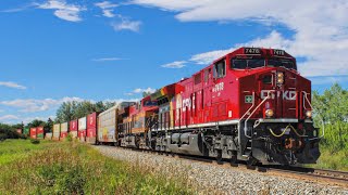 SUPER RARE! Triple CPKC T4s! CP 7478 new paint unit leading CP Stack train Eastbound @ Edworthy Park