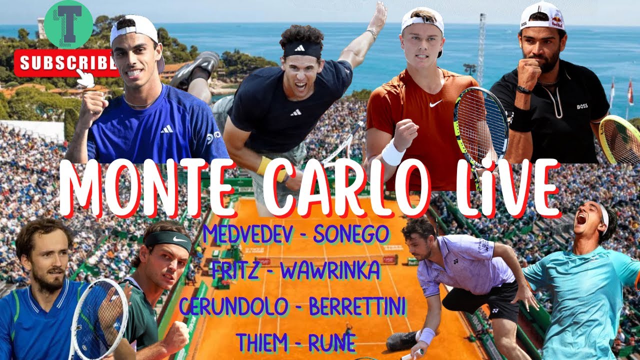 Monte Carlo Tennis Live Thiem - Rune, Medvedev - Sonego, Wawrinka - Fritz, Cerundolo - Berrettini
