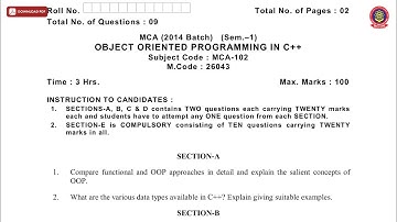 MCA 1ST SEM OBJECT ORIENTED PROGRAMMING IN CPP NOV 2019 | PTU