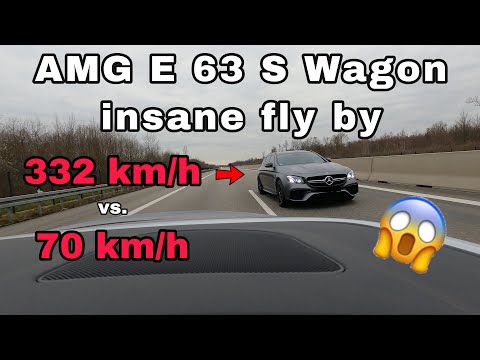 insane fly-by Mercedes AMG E 63 S Wagon top speed on Autobahn 332km/h