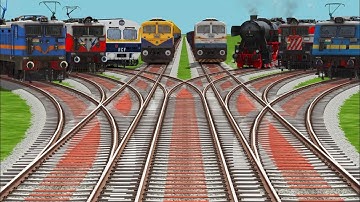 8-Trains Crossing By Forked Trains Railroad Crossing Tracks-train videos indian railways games 