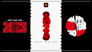 New Year 2023 Design using Blend Tool | Adobe Illustrator screenshot 5