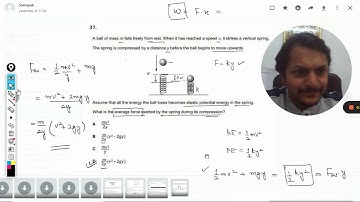 A ball of mass m falls freely from rest. When it has reached the speed v, it strikes a vertical spri