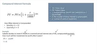 In this video we learn about compound interest and how to use the
formula calculate value of an investment with a nominal annual rate.
fo...