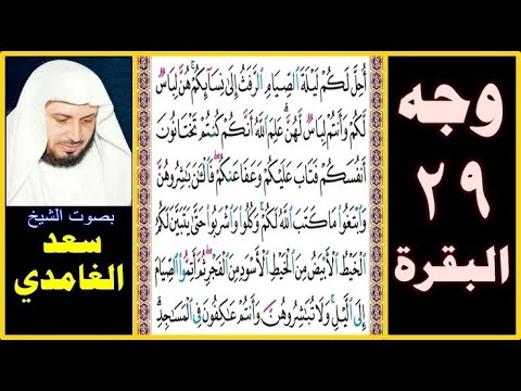 صفحة 29 سورة البقرة سعد الغامدي أحل لكم ليلة الصيام الرفث إلى نسائكم هن لباس لكم وأنتم لباس لهن