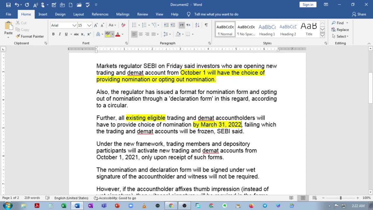 SEBI IMPORTANT NOTIFICATION REGARDING NOMINATION