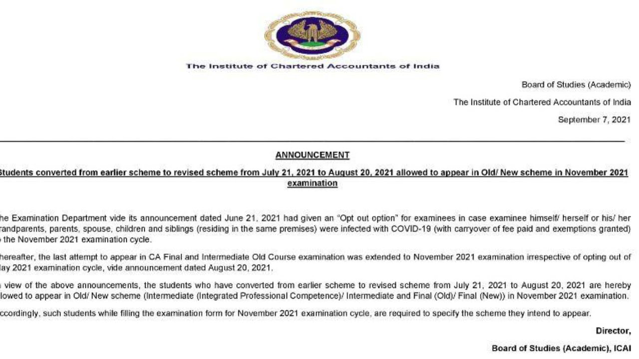 A big relief for CA students| CA exams November 2021