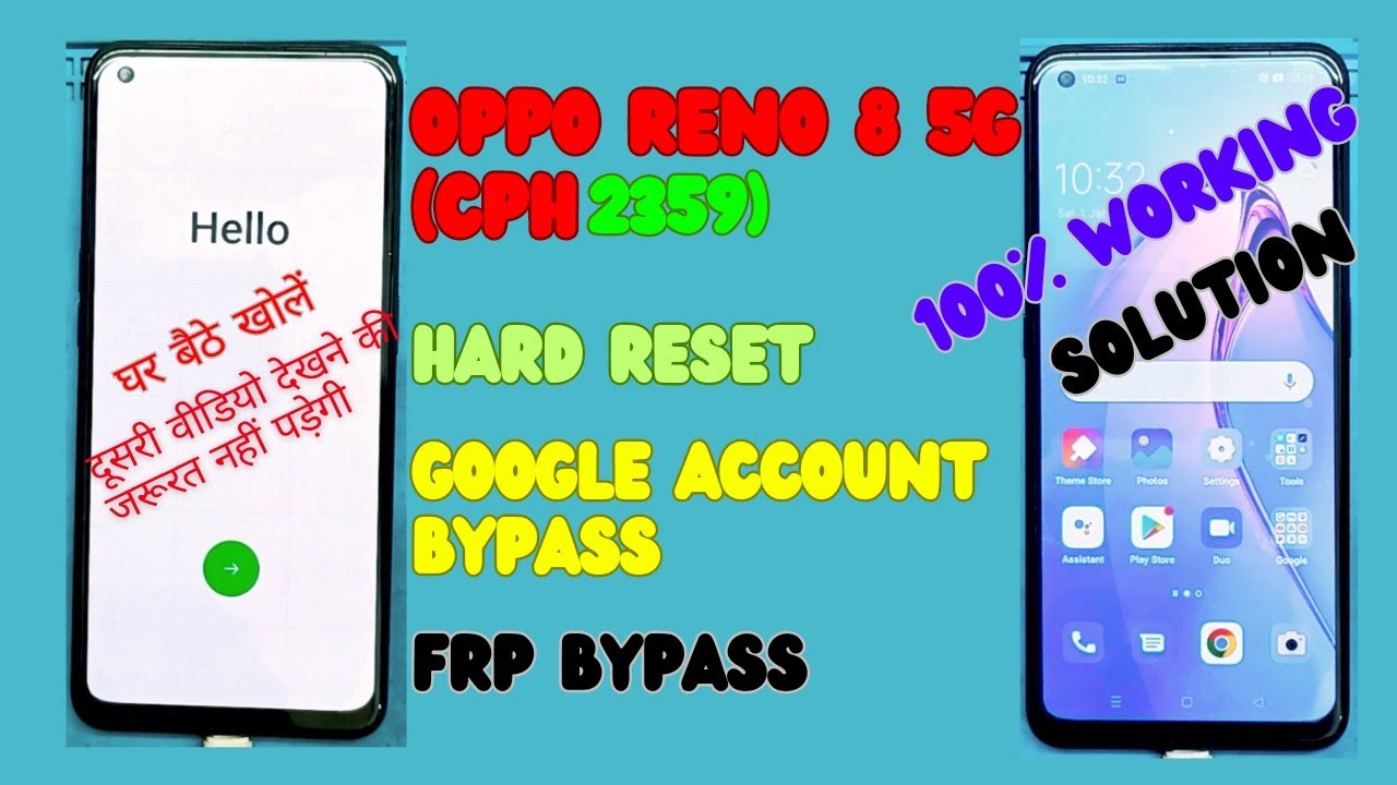 Oppo Reno 8 5G CPH2359 hard Reset Google Account Bypass frp