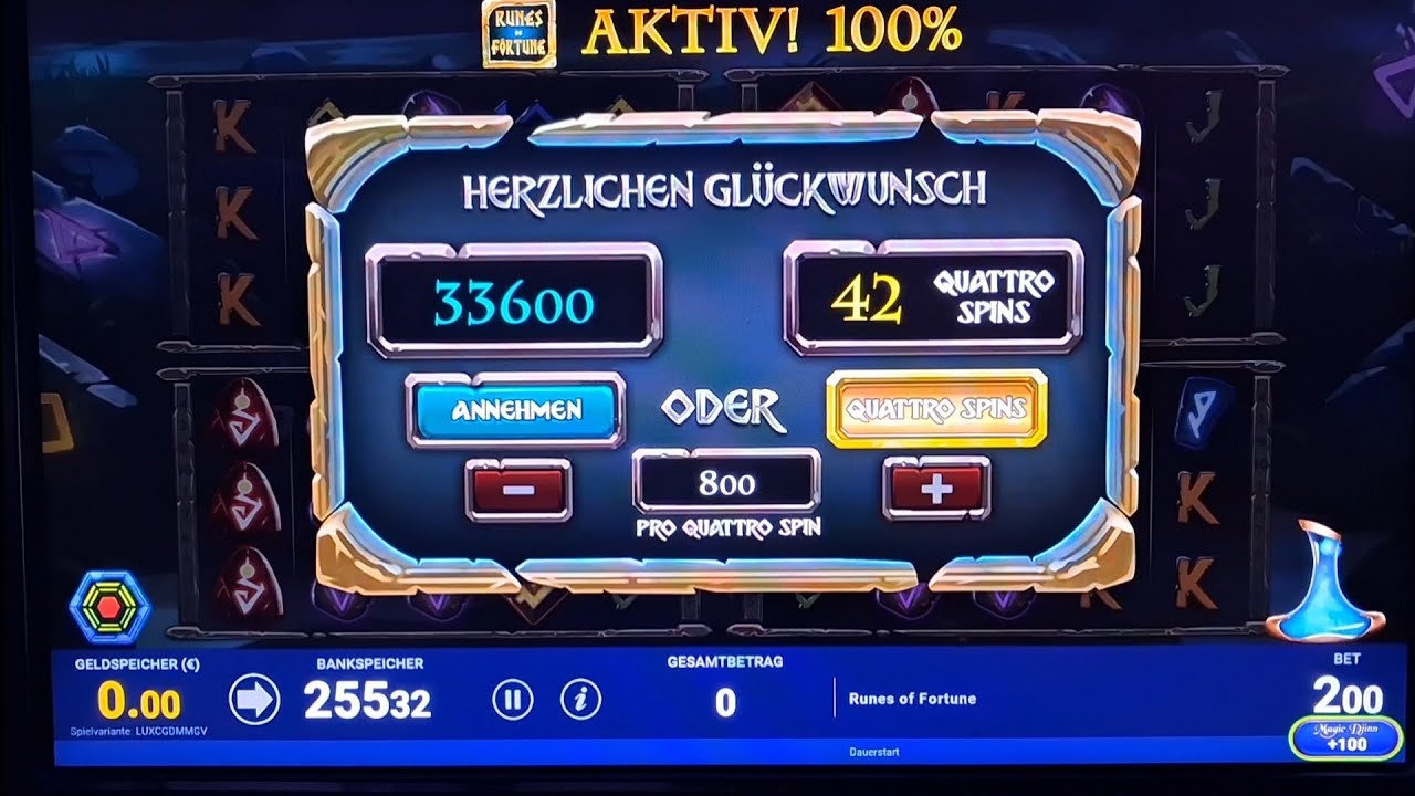 Runes of Fortune schmeißt mit Quattro Spins auf 8 Euro nur so um sich. MEGA GEILE QUATTRO AUF 8 EURO