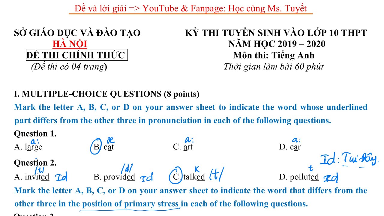 Đề Anh 17 – Đề thi tuyển sinh vào lớp 10 môn Tiếng Anh Hà Nội 2019