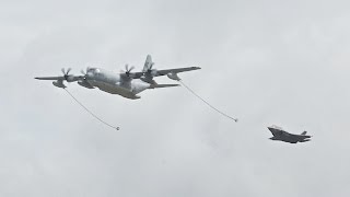 F-35B Lightning II & KC-130 from the USMC Refueling flypast at RIAT 2016 AirShow