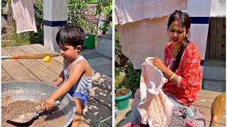 एक बच्चे को लेके कैसे काम कर लेती हूँ 🥹 | House Cleaning Vlog Indian Mom Saree | Indian Vlog #vlog
