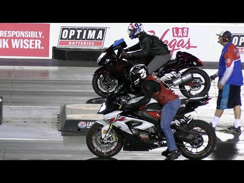 BMW 1000RR vs Hayabusa vs Kawasaki Ninja vs Corvette - drag racing
