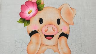 Porquinha Feliz com Flores Silvestres Pintura em Tecido - Aula 301 - Bruno Silva - Parte 1