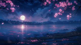 Moonlit Sakura Lake 🌸  | 1 Hour of Anime Nature Ambience with Gentle Water Sounds