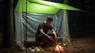 SOLO CAMPING DI TENGAH HUTAN MEMBUAT SHELTER SEDERHANA, MEMASAK CAMPING SAMPAI MALAM 