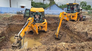 JCB 3DX Plus and Xtra Breaker Dig New Water Tank Foundation Working together in Village | Jcb video