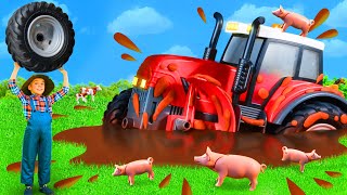 The Kids Play With A Farm Tractor