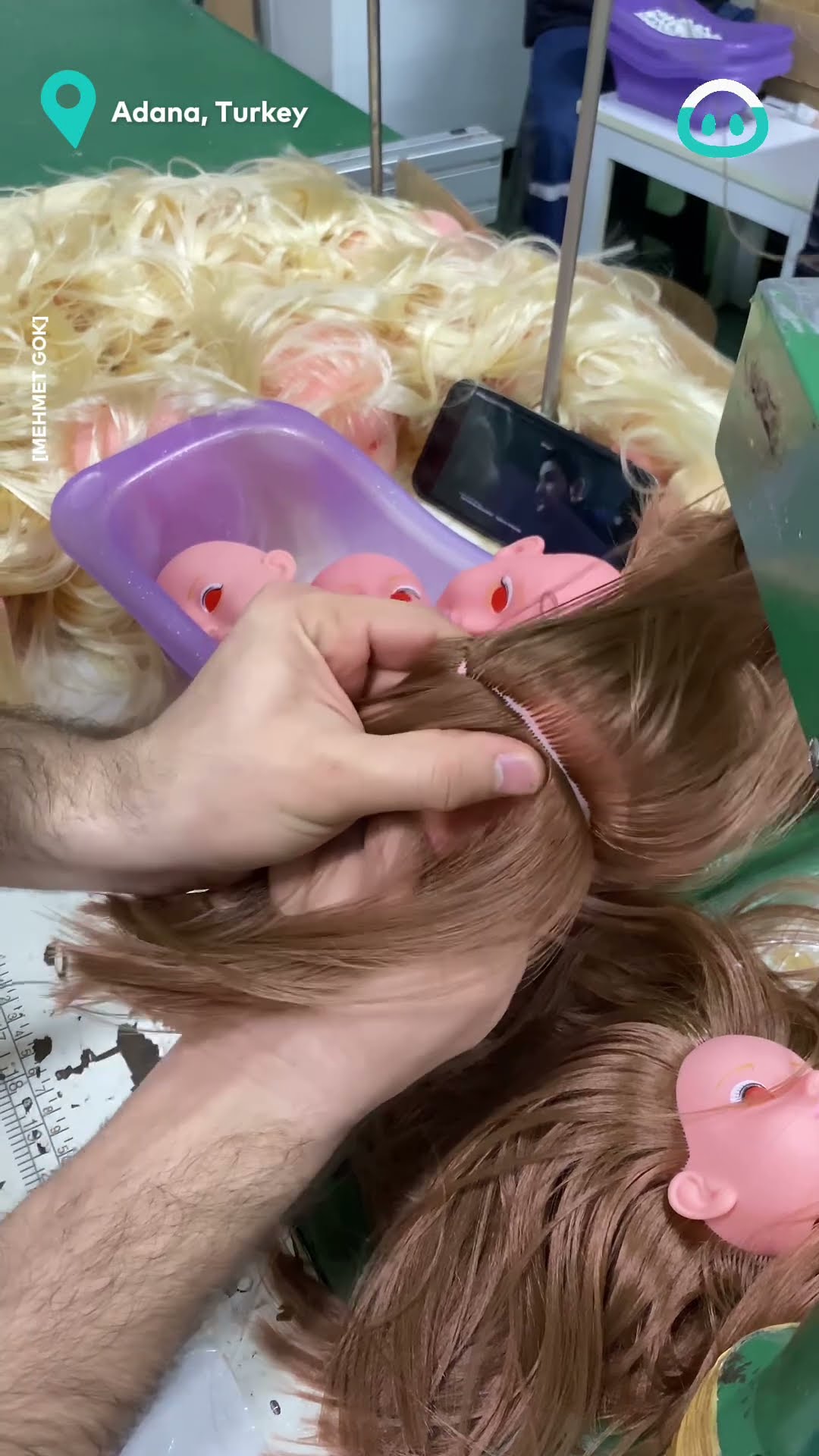 Sewing Doll's Hair into Place || ViralHog