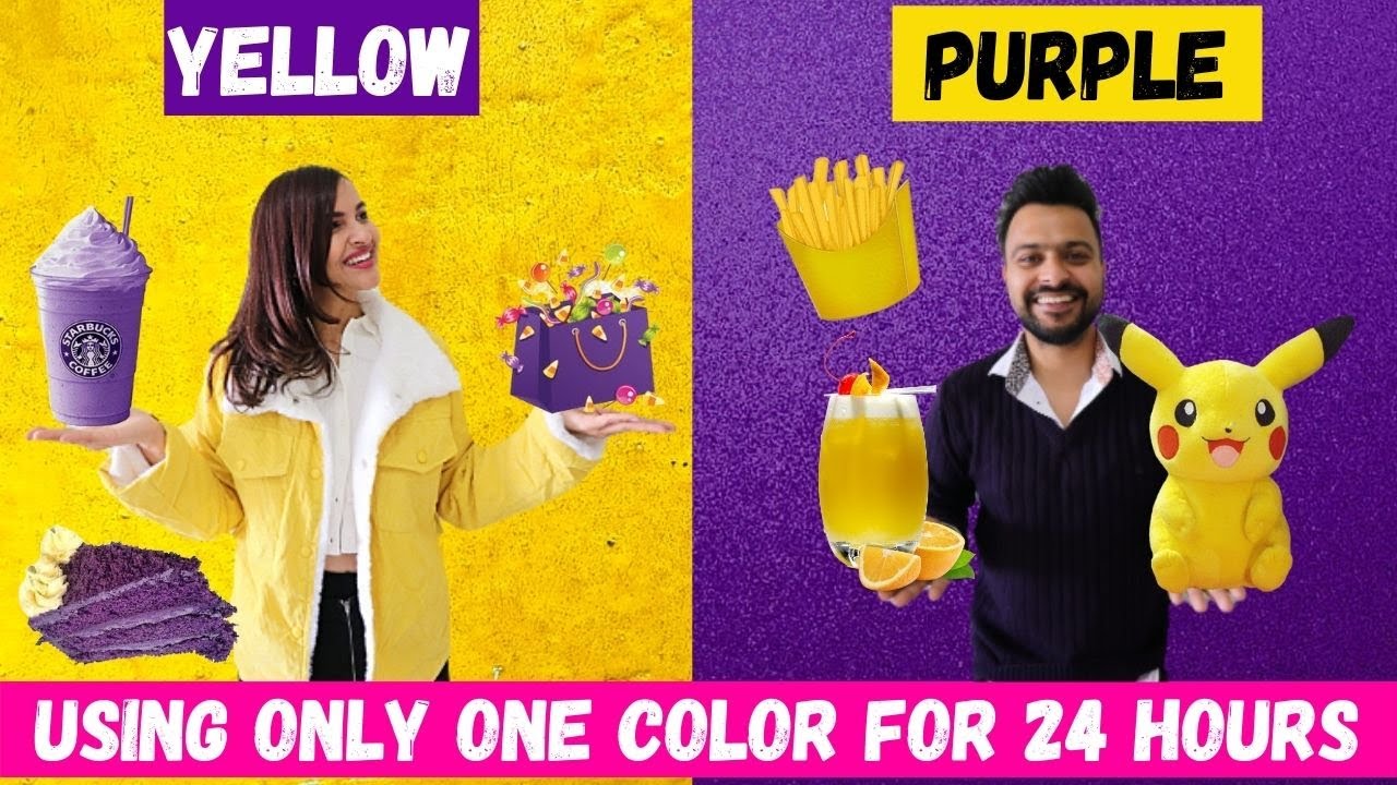 YELLOW vs PURPLE CHALLENGE 💜💛 EATING & BUYING Everything In ONE COLOR