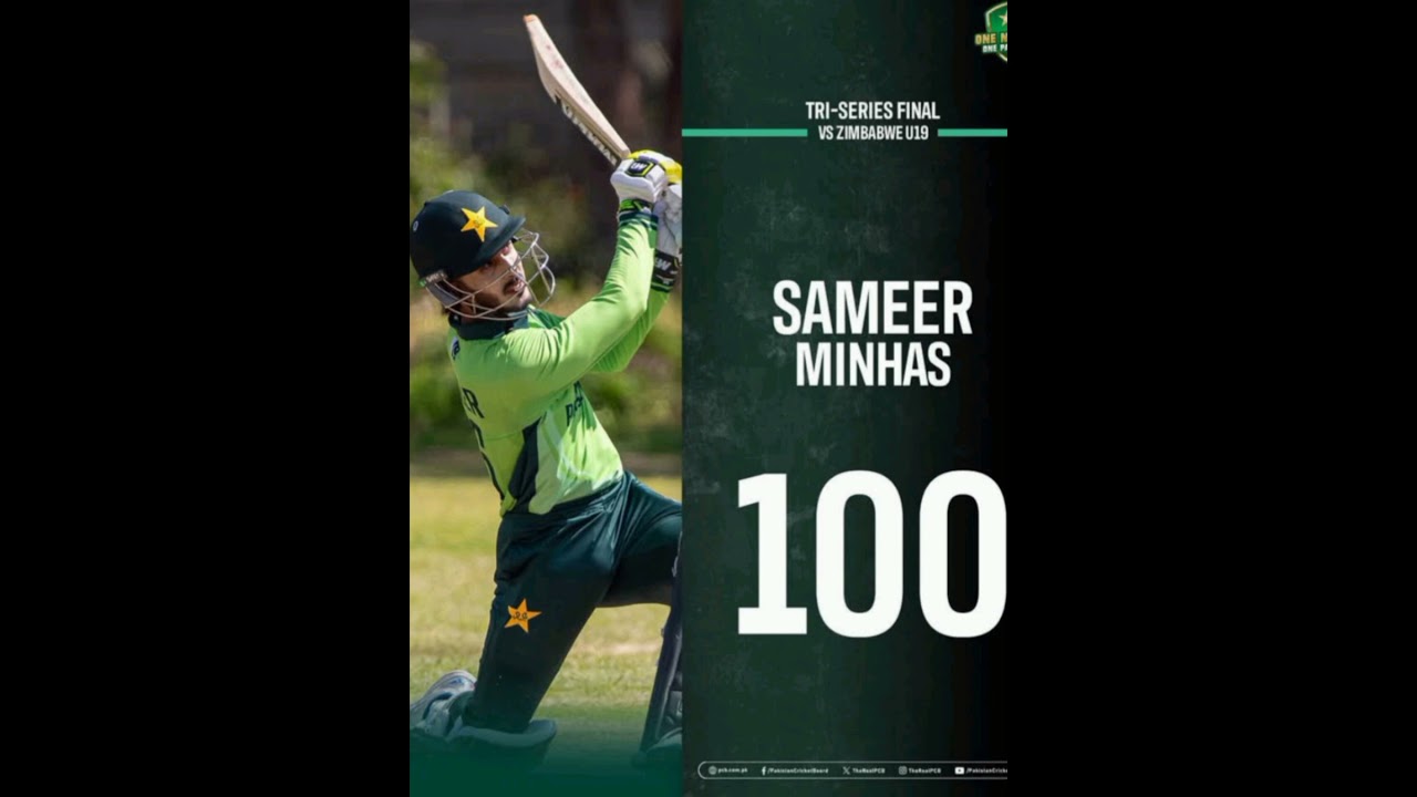 sameer minhas 100 with 5 sixes and 17 fours vs zimbwabe