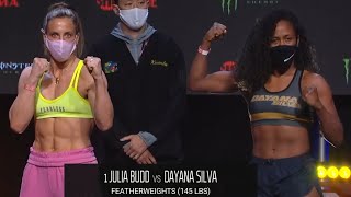 Julia Budd vs. Dayana Silva - Weigh-in Face-Off - (Bellator 257: Nemkov vs. Davis 2) - /r/WMMA