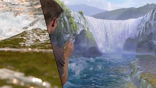 How To Paint A Huge Waterfall & Flowing River