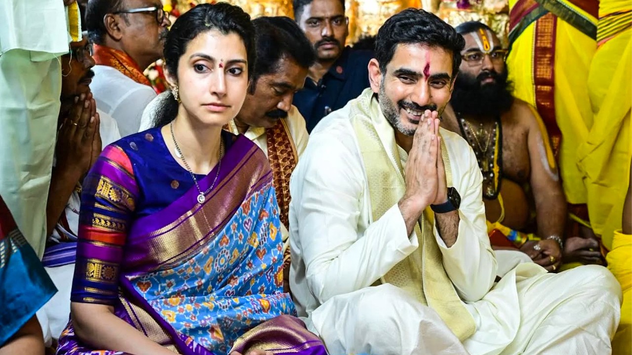 Прекрасная пара..😍 Нара Локеш и Брахмини на свадьбе Шри Лакшми Нарасимхи Свами.