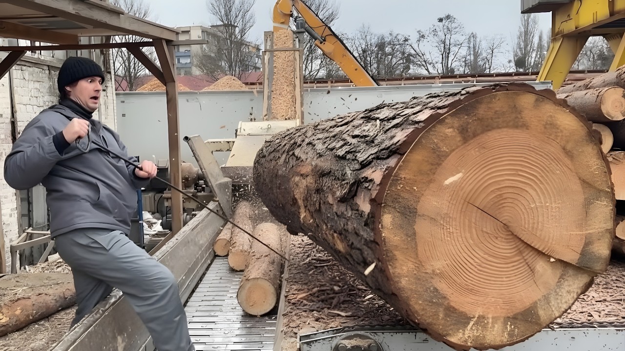 Log Stack Collapse Before Wood Chips Processing.