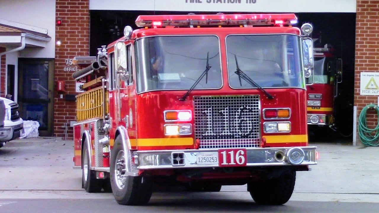LACoFD Engine & Squad 116 Responding (w/ Airhorn) - YouTube