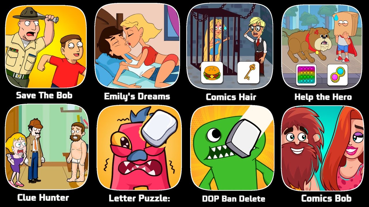 Save The Bob,Clue Hunter,Comics Bob,Letter Puzzle,DOP Banbn,Help The Hero,Comics Hair,Emily Dreams