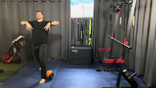Med Ball Split Stance Overhead Slam to Lateral Hop Decel Toss